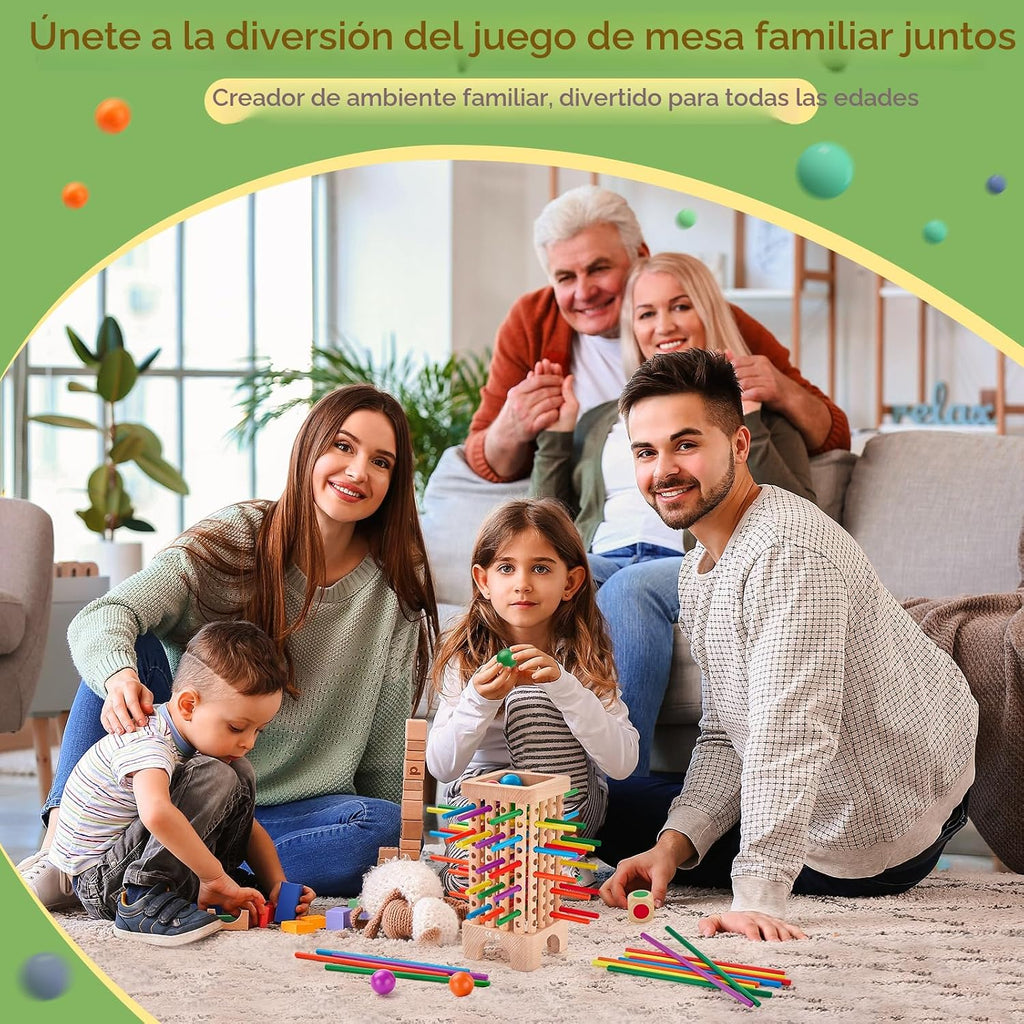 Montessori - Juego de mesa de madera, 42 coloridos palos de madera, juego de dados de matemáticas, juguetes educativos para 3, 4, 5, 6 años, juguetes de habilidades motoras finas y juguete de contar
