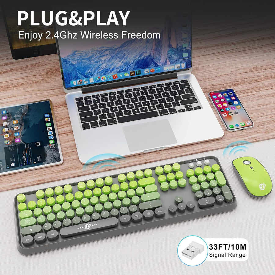 FOPETT Combo de teclado y mouse inalámbricos, 2.4G de tamaño comple...