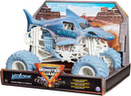 Monster Jam Camión monstruo oficial Megalodon - Retro 2017 edición original a escala 1:24 vehículo fundido a presión, llantas cromadas y neumáticos BKT para uso en todos los juegos de juego