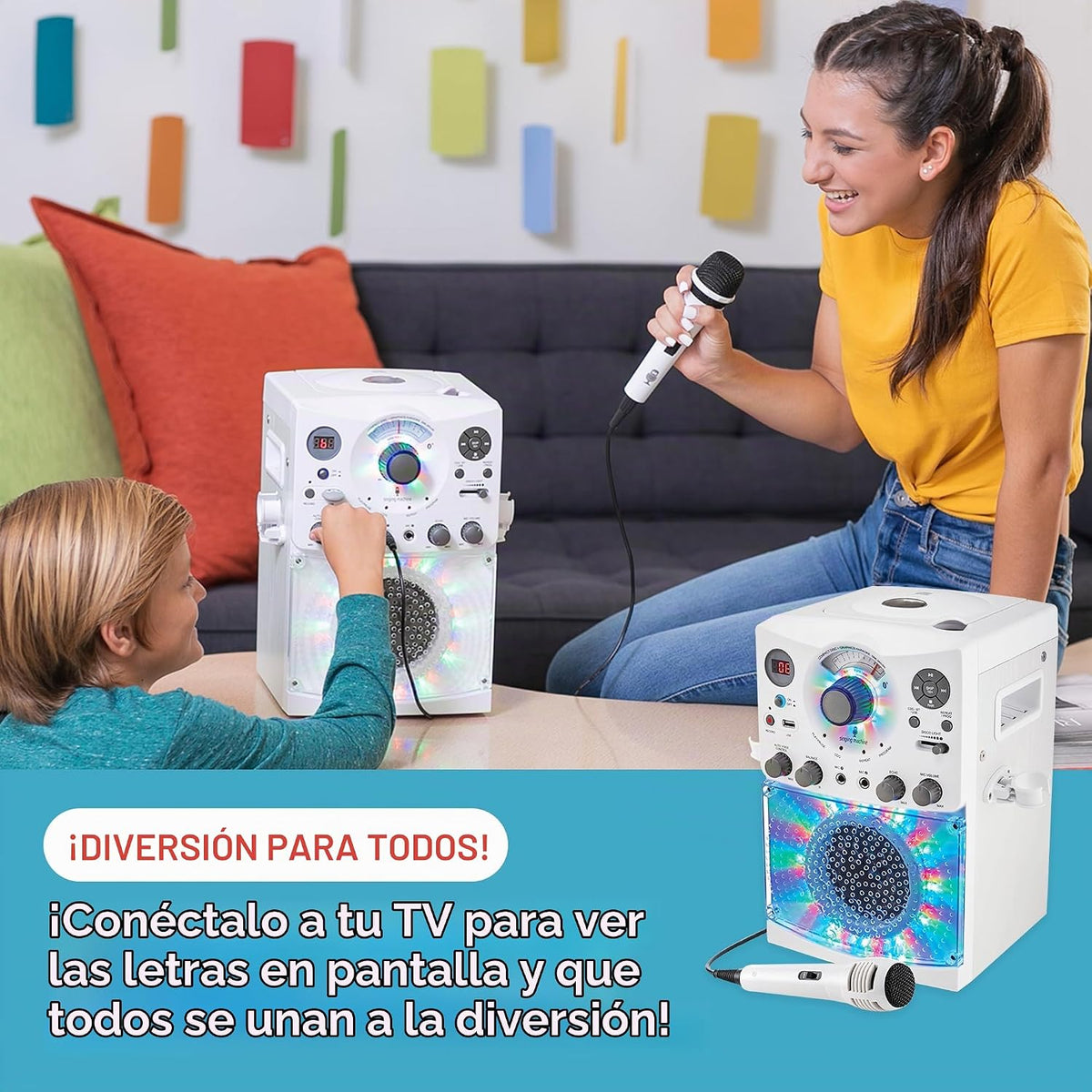 Sistema de karaoke con Bluetooth parte superior para carga de CDG, espectáculo de discoteca sonido y luces (negro) SML385BTBK Singing Machine, Blanco, M