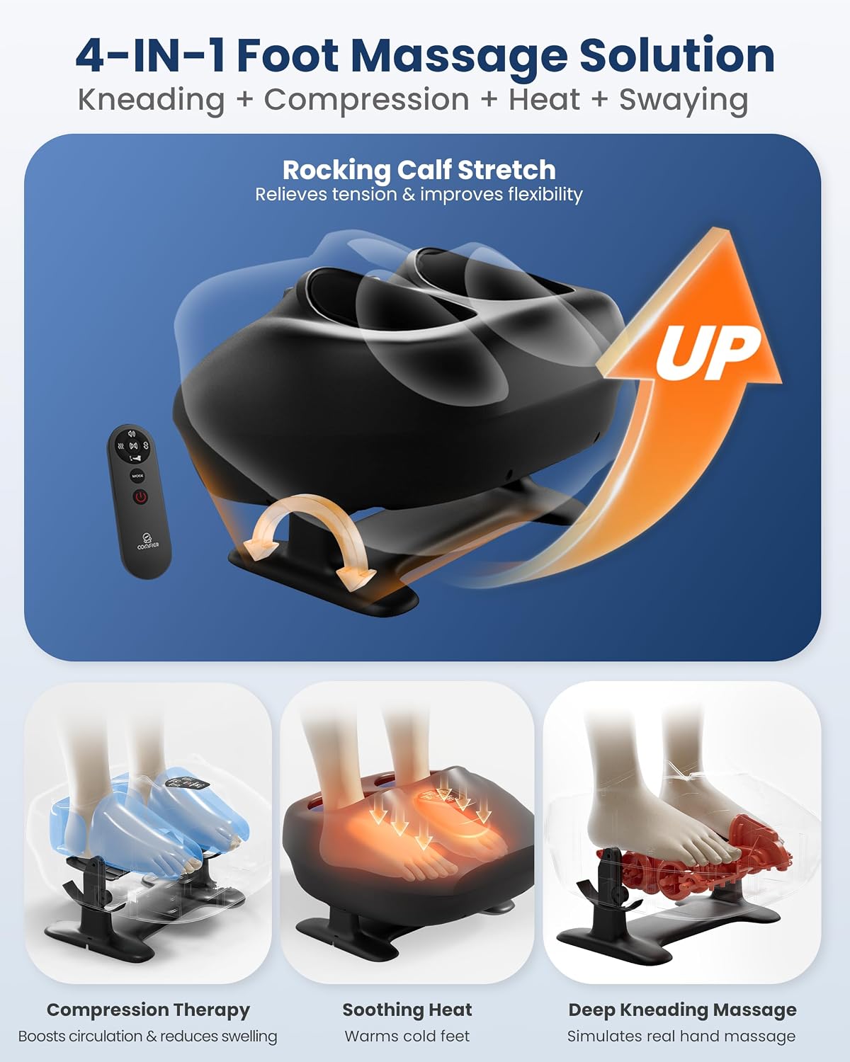 COMFIER Masajeador de pies Shiatsu con calor, balanceo de Ugrade 2026