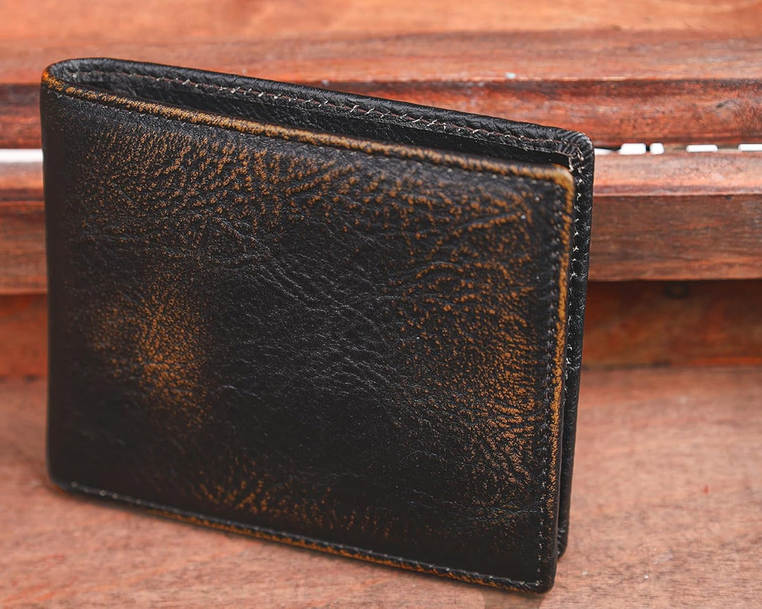 DK86 Cartera de cuero genuino para hombre, billetera biplegable con...