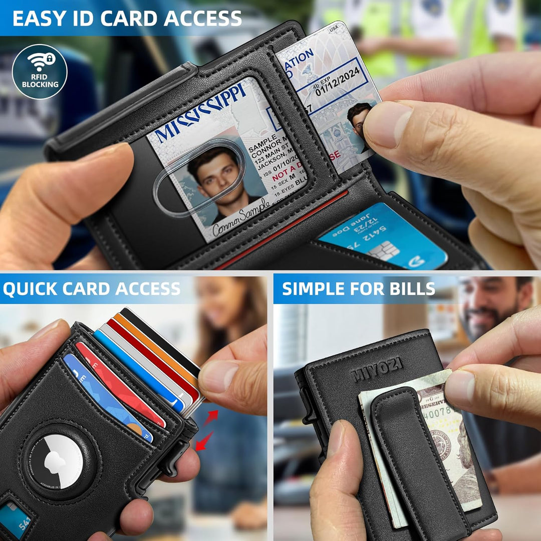 Miyozi - Billetera Airtag para hombre, con clip de dinero, estuche...