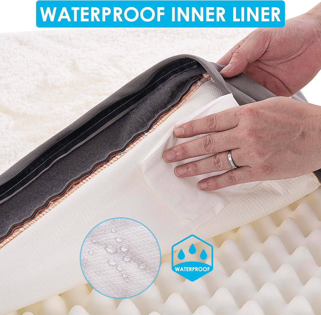 Cama ortopédica para perros grandes - Gran cama impermeable para jaula de perro con funda extraíble y lavable, soporte de espuma tipo caja de huevos, fondo antideslizante, colchón de lujo de felpa