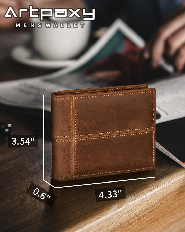 Artpaxy Cartera de cuero genuino para hombre, plegable, con bloqueo...