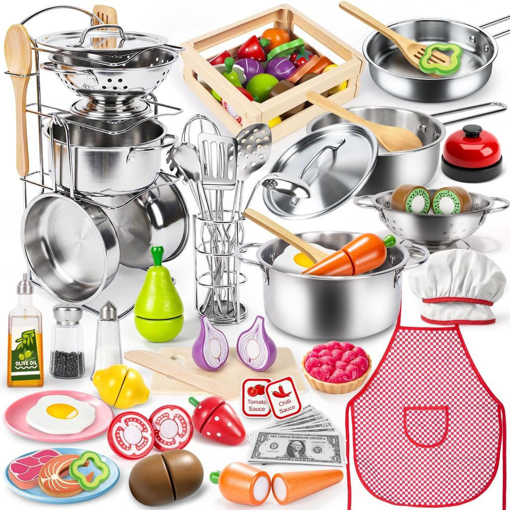 Juego de accesorios de cocina, juego de cocina para niños de acero