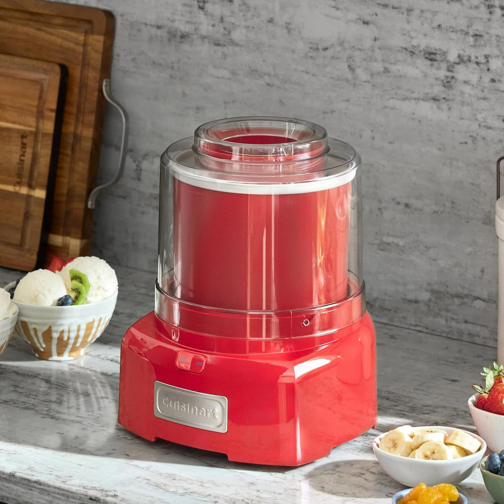 Cuisinart Máquina para hacer helados, máquina de doble aislamiento de 1.5 cuartos de galón, máquina para sorbete y yogur congelado, lista en 20 minutos, ICE-21RP1, rojo