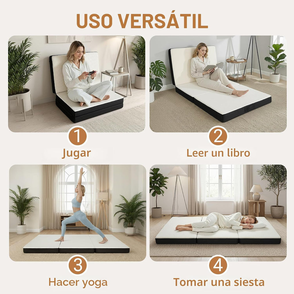 Colchón plegable Twin de espuma viscoelástica, colchoneta para dormir tri-plegable