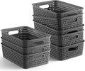 NETANY Cestas de almacenamiento de plástico, paquete de 8, gris, duraderas, fáciles de usar, flexibles, multiusos, ideales para armarios, armarios, estantes, encimeras