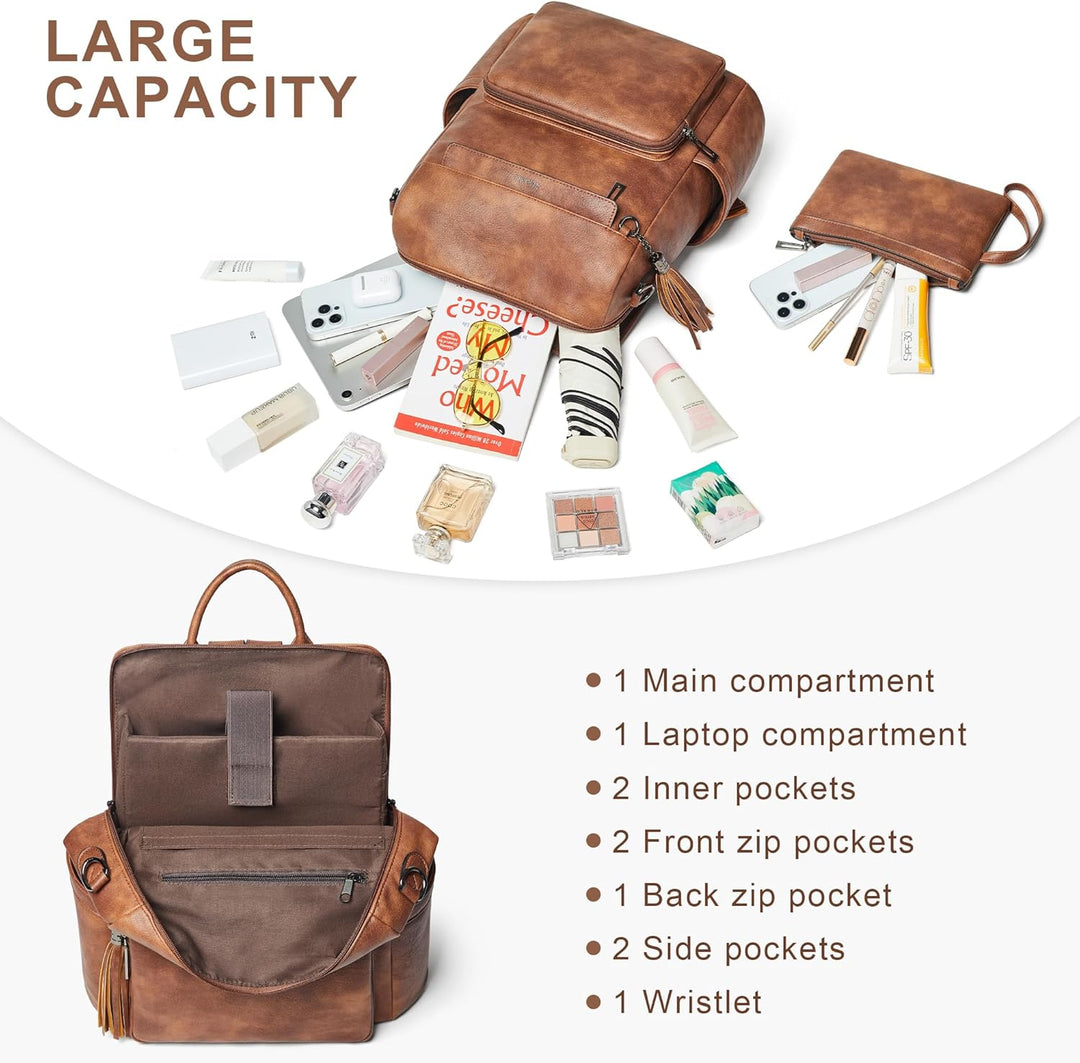 Shrrie - Mochila de cuero vegano para laptop de 14 pulgadas para mu...