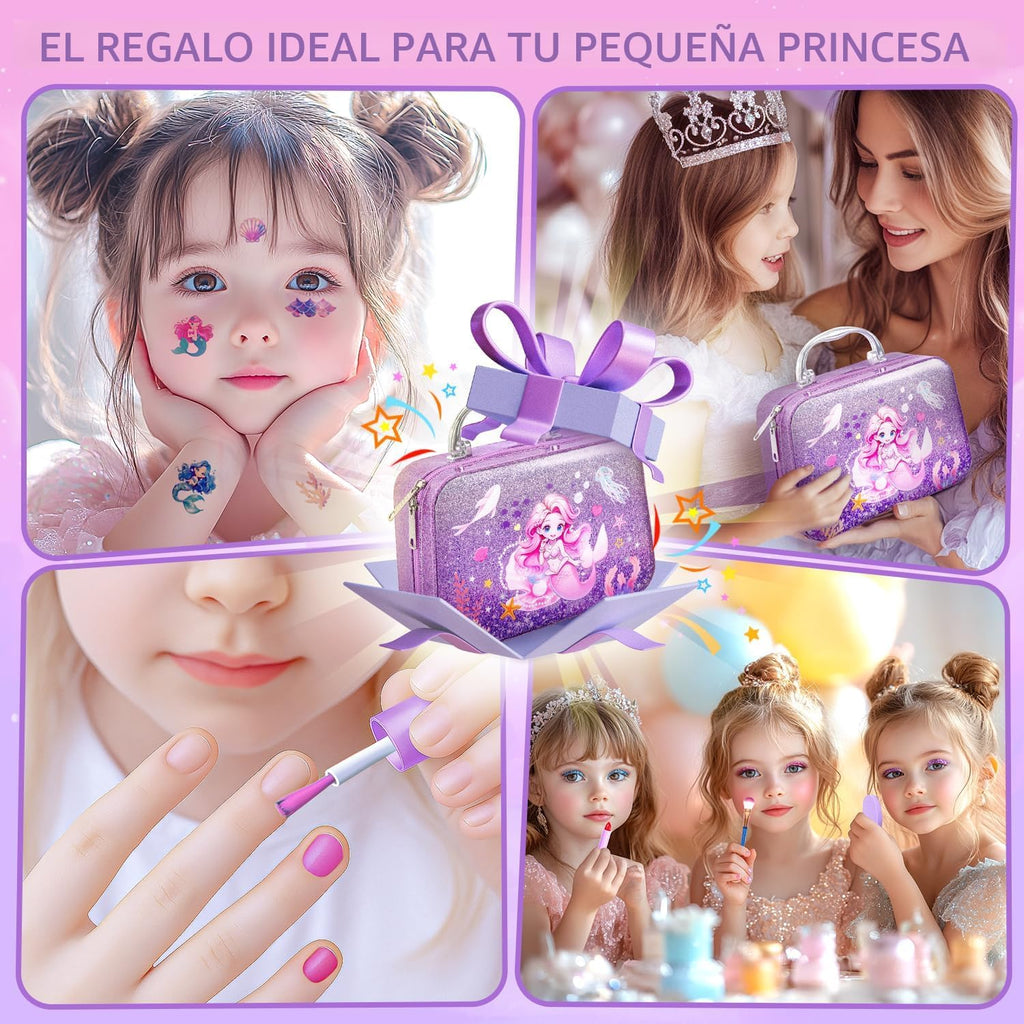 Hohosunlar Set de Maquillaje para Niñas Toys, Regalo de Cumpleaños de Sirena 3 4 5 6 7 8