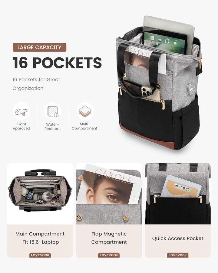LOVEVOOK Mochila para laptop para mujer, mochila de trabajo convert...
