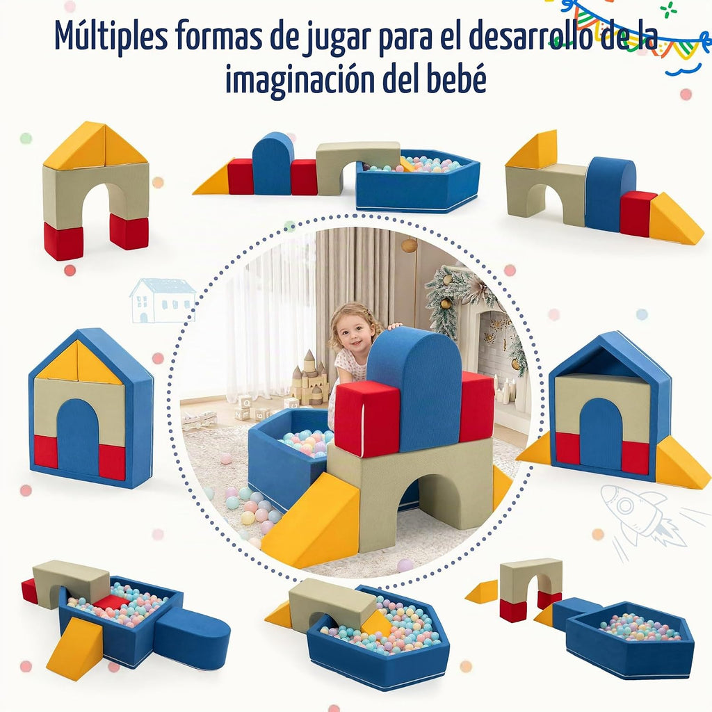 Juguetes de escalada para niños pequeños con hoyo de pelotas, 7 piezas de bloques de escalada de espuma para bebés con piscina de bolas, juego suave de actividades de escalada para niños