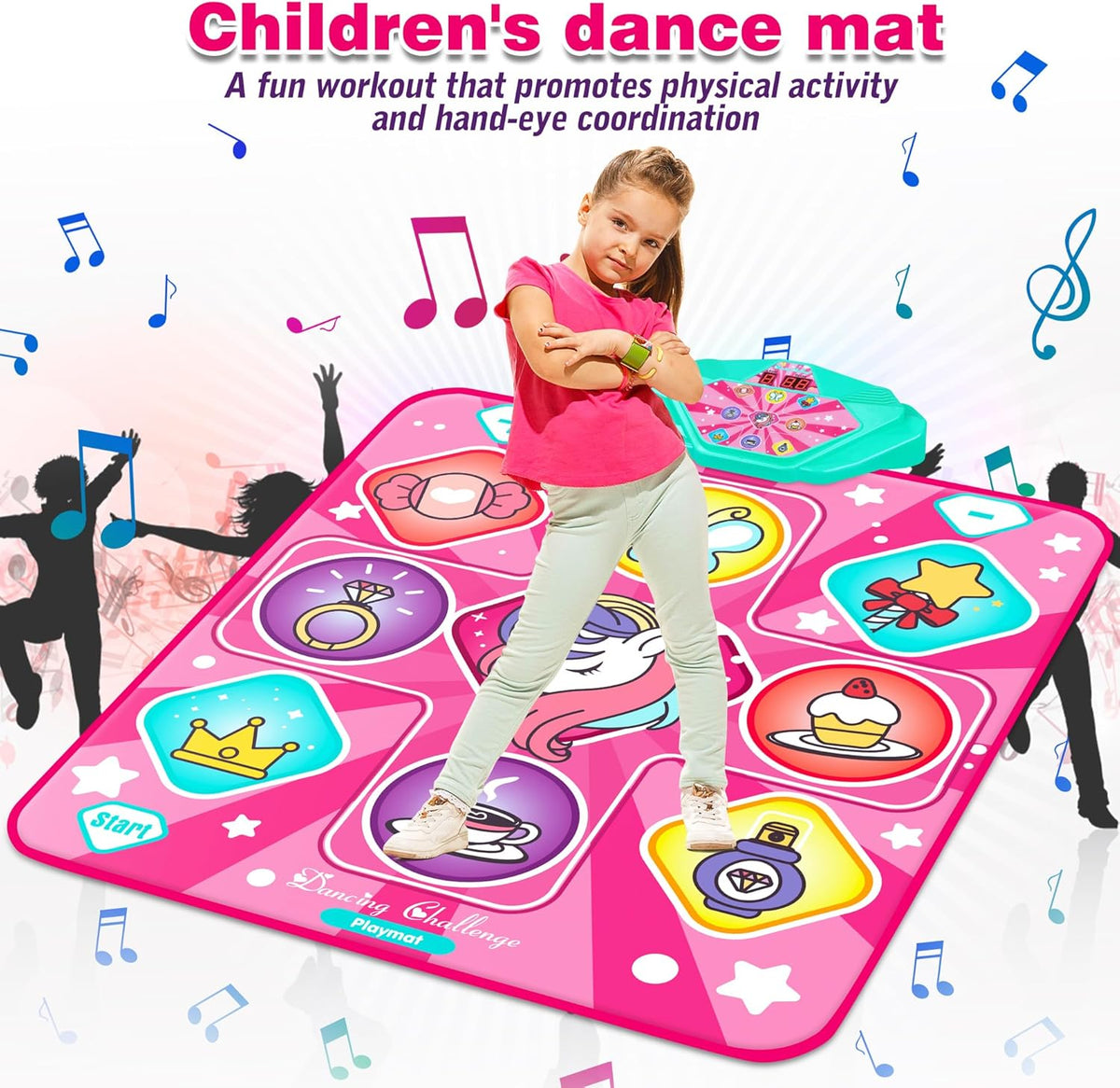 Alfombrilla de baile de unicornio para niñas, almohadilla de música LED