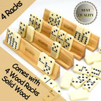 Bucher&Rossini Juego de dominó para adultos con 4 bastidores de dominó dobles de seis juegos de dominó en estuche portátil con 4 soportes de dominó de madera en estuche rígido de EVA, resistente y fácil de llevar, regalo ideal