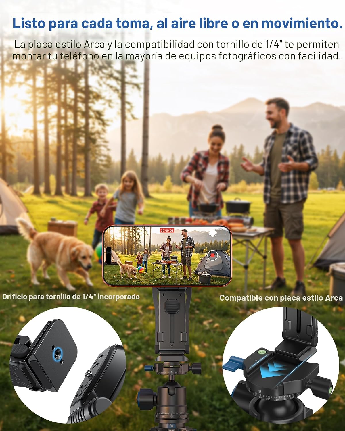 OMOTON TP02-Pro 5 en 1 Soporte Magnético para Teléfono para Vlogging Essentials, Negro