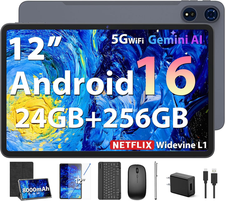 Tablet Android 16 2026, tableta de 12 pulgadas con teclado, 24 GB+2...