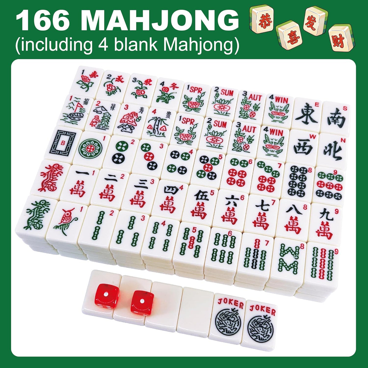 Juego completo de mahjong americano de 1.2 pulgadas de 166 azulejos – Juego completo de viaje con bonitos azulejos Mah Jongg para principiantes, adultos, personas mayores, mini mahjong
