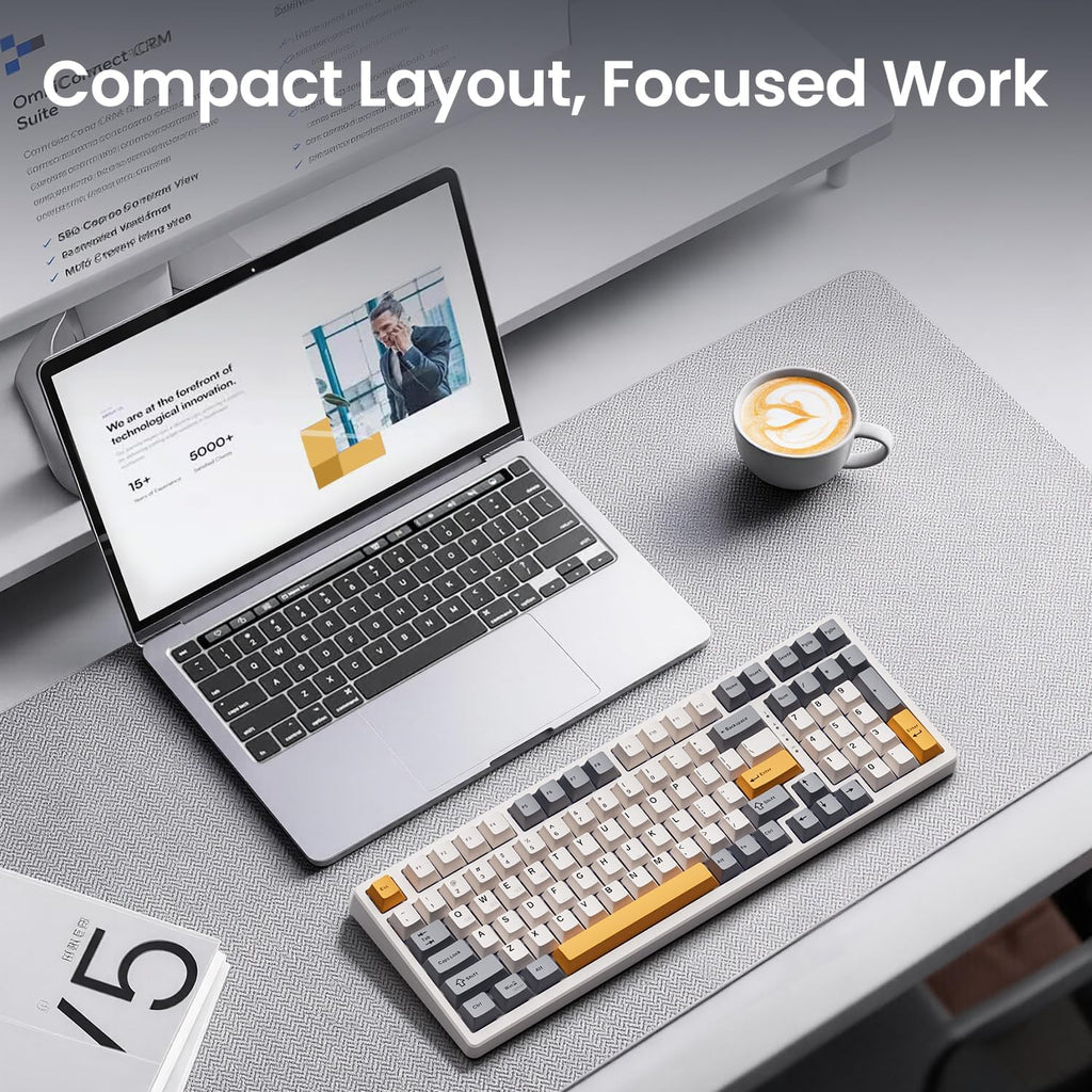 Kisnt Teclado mecánico inalámbrico KN98, diseño compacto de 99 teclas con teclado numérico, Bluetooth/2.4G/USB‑C, intercambiable en caliente, retroiluminación RGB personalizada, batería de 8000 mAh