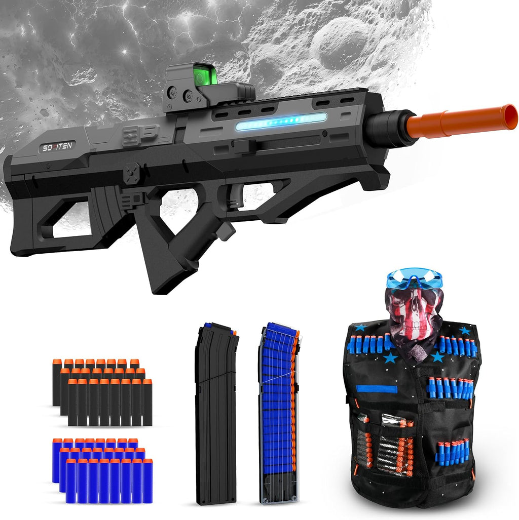 SOFITEN Pistola de juguete eléctrica potente rifle de francotirador automático con bala suave, equipado con alcance, 2 cargadores extendidos (*18), chaleco táctico, regalos de cumpleaños de Navidad y Año Nuevo para niños, adolescentes y adultos