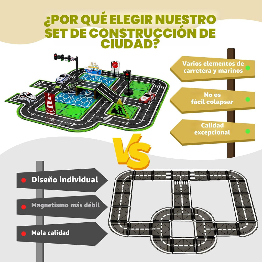 Azulejos magnéticos de carretera con semáforo y autos para niños de 4 a 8 años, juguetes para niños