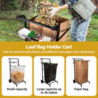 Carrito de bolsa de basura mejorado con cesta de almacenamiento y mango ergonómico, soporte ajustable para bolsas de hojas para exteriores de 30 a 45 galones de capacidad, ideal para limpieza de