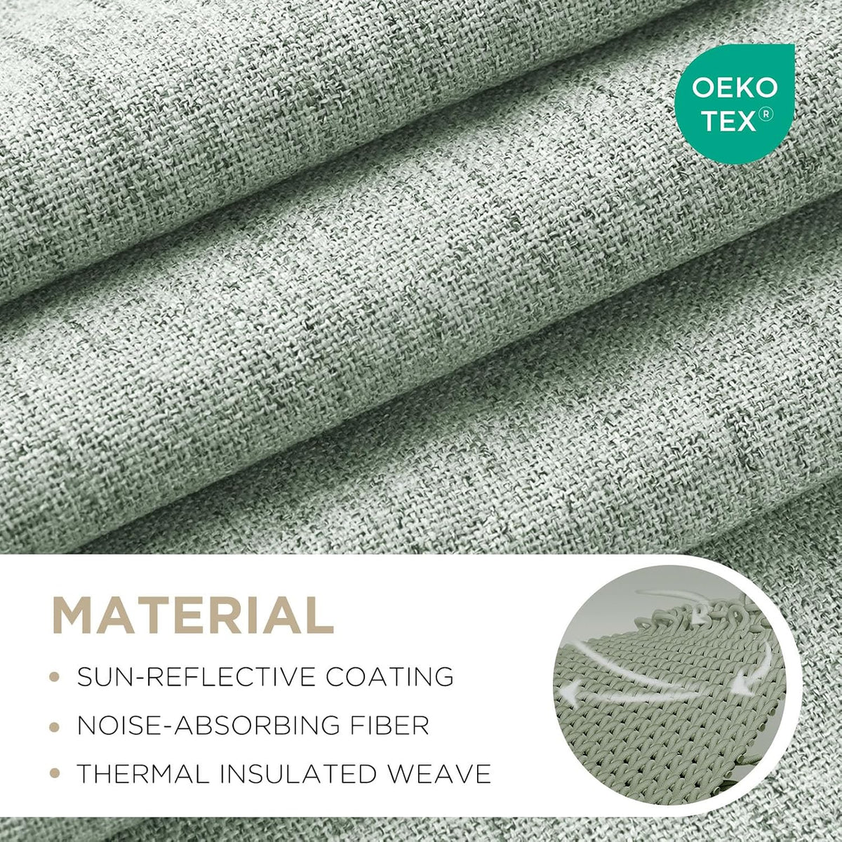 Joydeco - Cortinas 100 % opacas para dormitorio, cortinas de lino natural, cortinas de bloqueo de luz con aislamiento térmico, bolsillo para barra y pestaña trasera