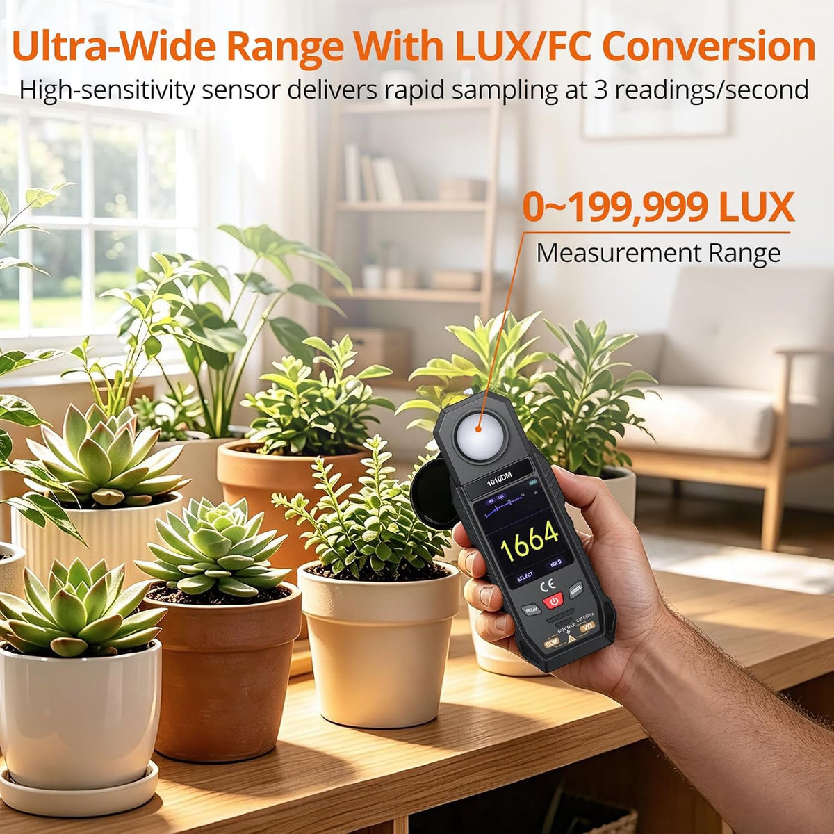 Proster Medidor de lux 2 en 1 y multímetro de rango automático 199999 Lux 600V
