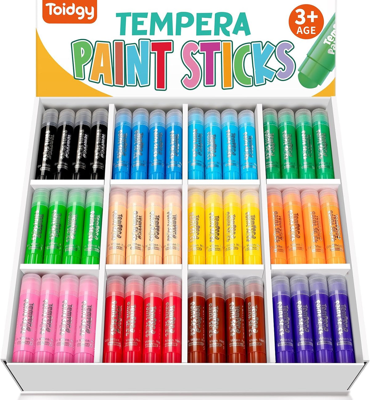 144 barras de pintura de témpera, palitos de pintura sólida lavables de 12