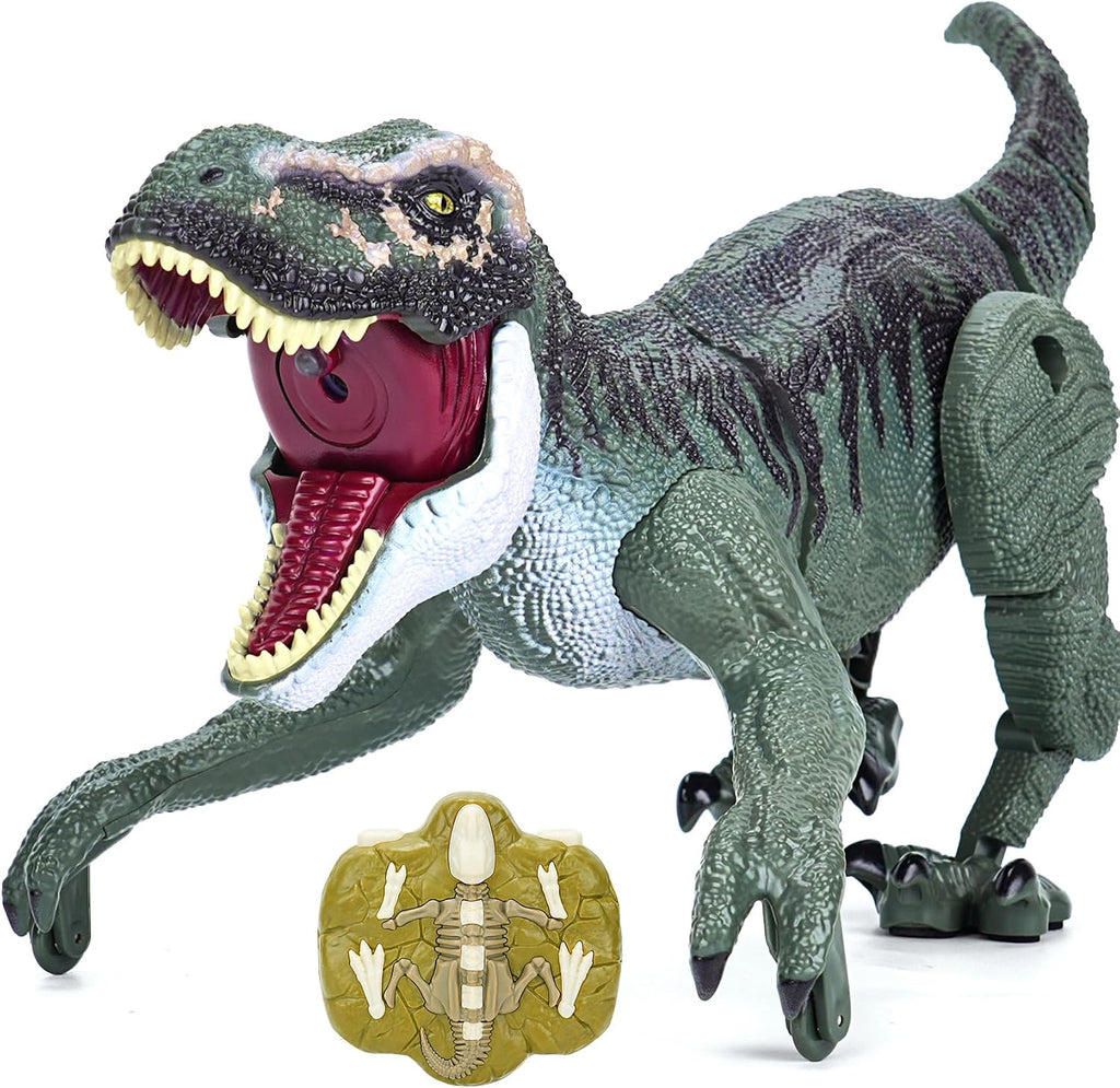 VERTOY Juguete de dinosaurio T-Rex RC gris con luz de rugido de aerosol