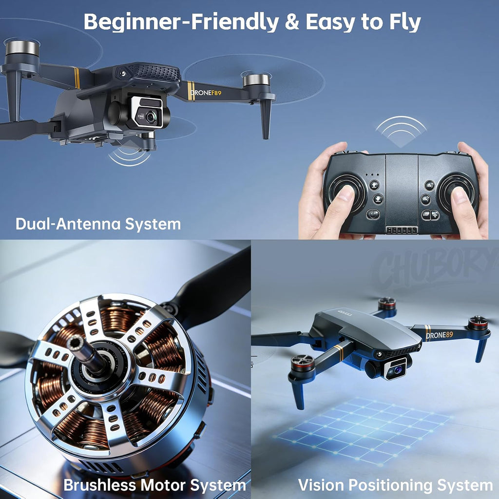 Drone 4K con cámara, tiempo de vuelo de 84 minutos, 3 baterías, cuadricóptero motor sin escobillas con rango de control de 2650 pies, vuelo automático, sígueme para principiantes