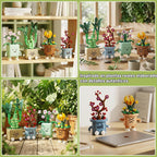Juego de 4 botánicos de plantas felices, 968 piezas, colección botánica de flores, juguetes de construcción para el hogar, oficina, Navidad, cumpleaños