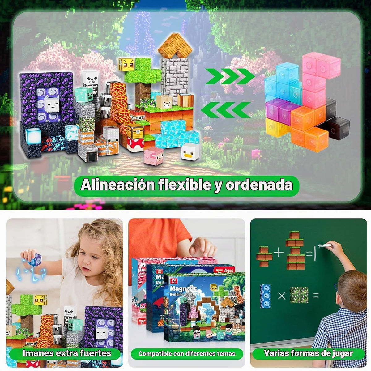 Bloques magnéticos – 150 bloques de construcción magnéticos para aventureros, juguetes magnéticos para niños de 3 años en adelante, juego de construcción de juguetes para niños, construcción magnética