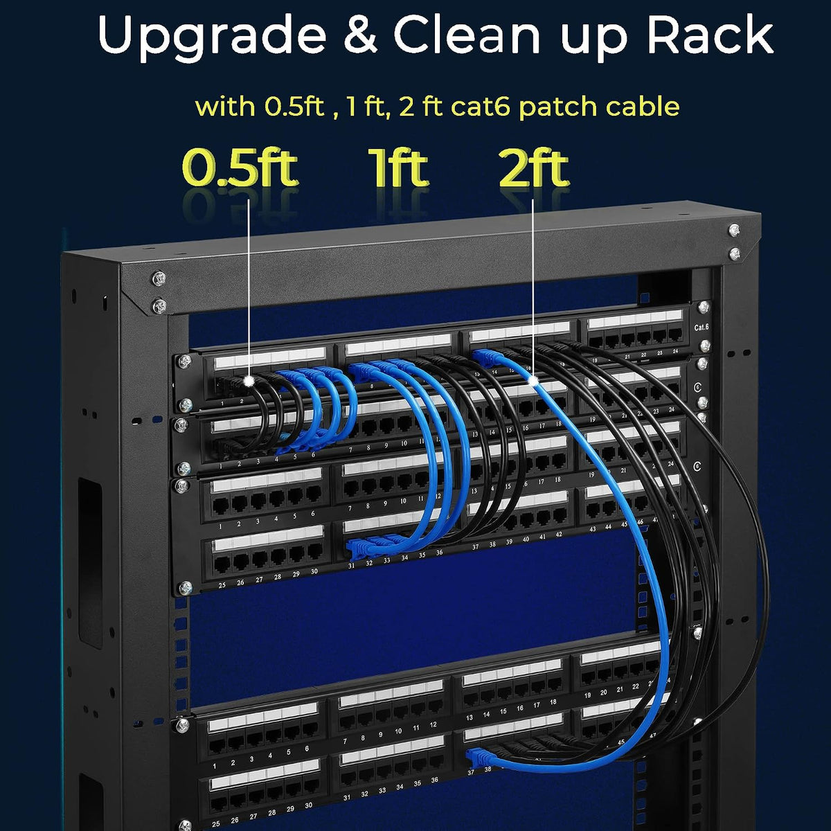 Rapink Cables de conexión Cat6 de 1 pie (paquete de 24), Cable de conexión Ethernet con soporte para 10G, Cable de conexión Cat 6 para panel de conexiones a switch, Cable Ethernet Cat 6 flexible con