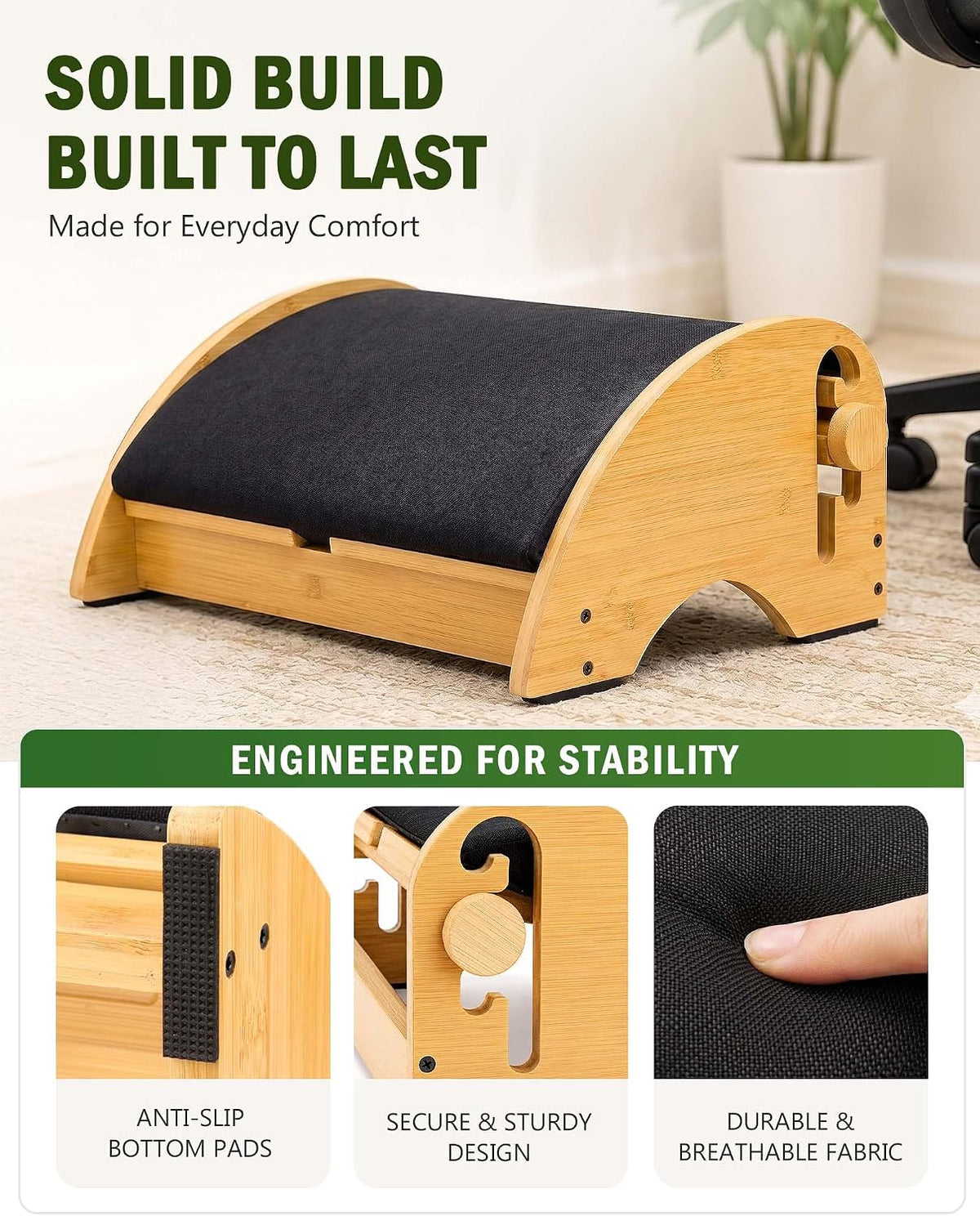 Lámpara Bulado Reposapiés de madera debajo del escritorio, reposapiés ergonómico