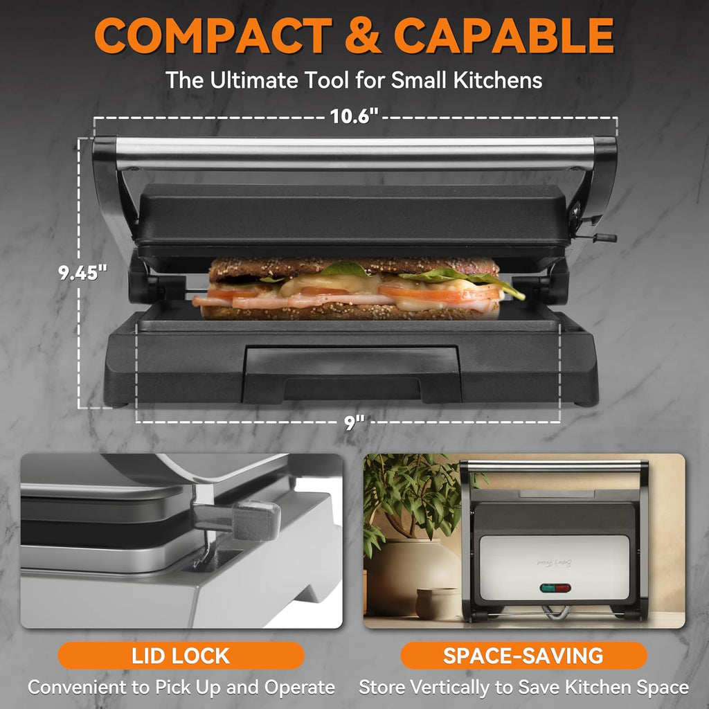 Baker's Friend Mini Panini Press - Plancha eléctrica para panini, 2 rebanadas de parrilla prensa panini para hacer sándwiches, sandwichera eléctrica para panqueques y huevos, bandeja de aceite