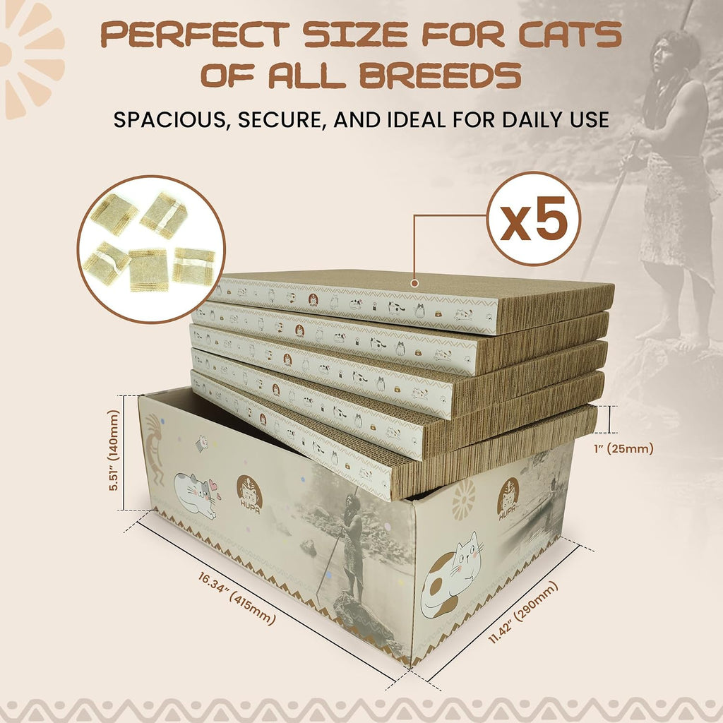 Paquete de 5 tablas rascadoras para gatos | Rascador reversible de cartón para gatos con hierba gatera | Rascador de cartón corrugado para gatos | Almohadilla para arañazos para gatos | Caja rascador duradera para gatos | 16.34 pulgadas de largo x 11.42