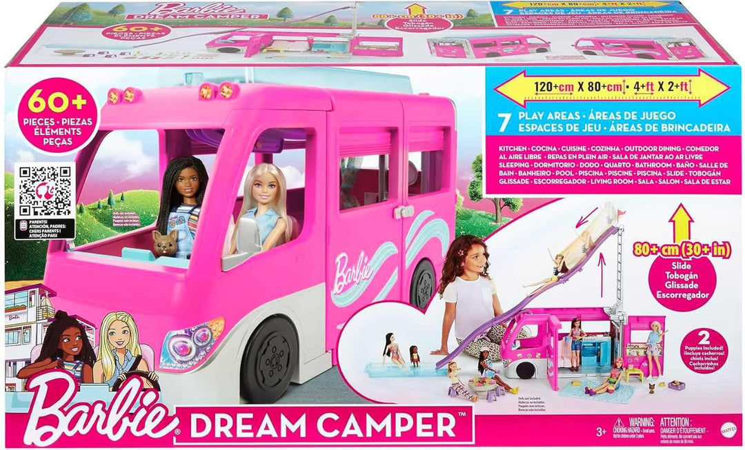 Barbie Camper, juego de muñeca con 60 accesorios, tobogán de 30 pul...