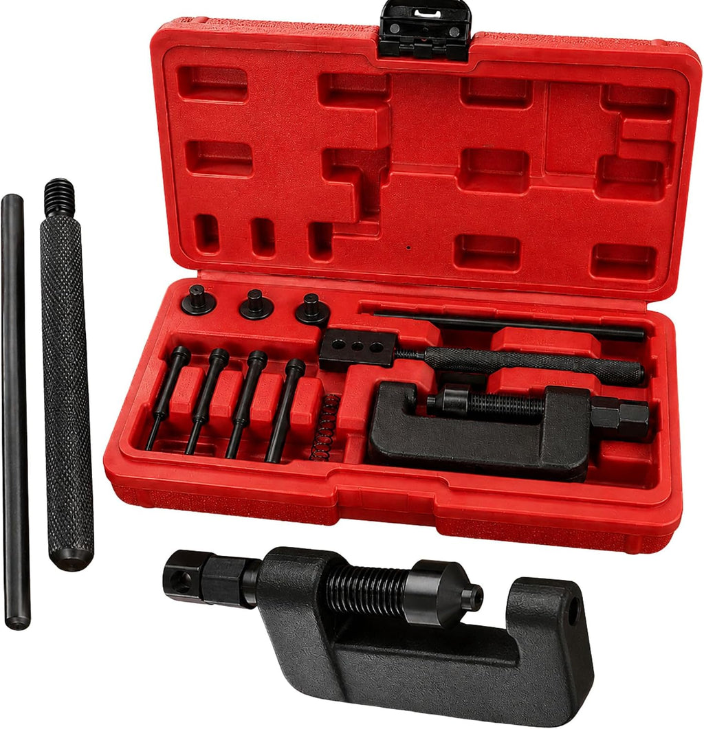 ABN Kit de herramientas para romper cadenas con estuche de almacenamiento, herramienta de extracción de remaches y eslabones de cadena de rodillos para cadenas de 35 a 630 motocicletas, bicicletas,