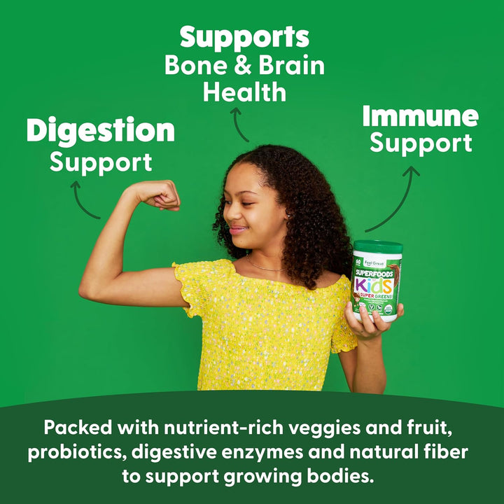 Feel Great USDA Organic Super Greens para niños | Polvo de verduras...