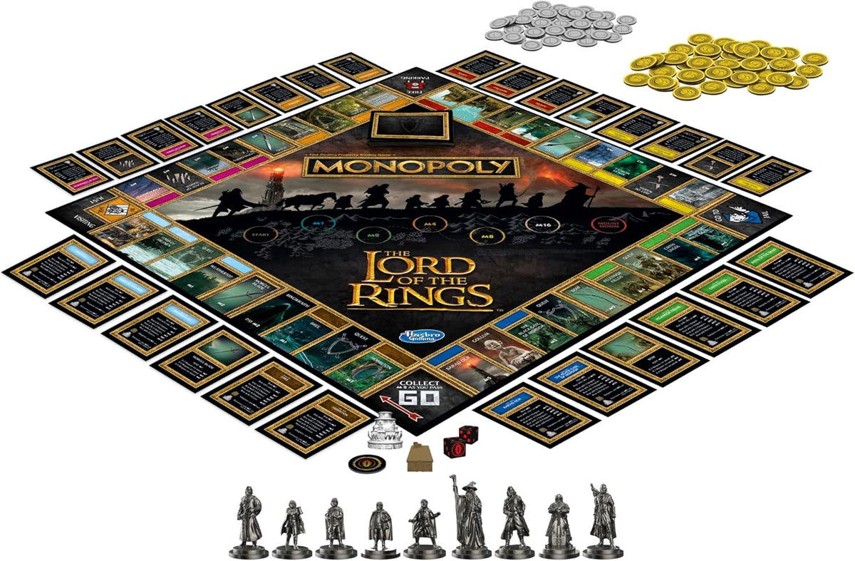 Juego de mesa Hasbro Gaming Monopoly: The Lord of The Rings Edition inspirado en la trilogía de la película, juega como miembro de The Fellowship, a partir de 8 años (exclusivo de Amazon)
