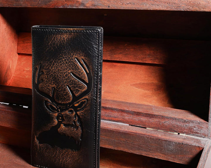 DK86 Carteras largas de ciervo para hombre | Cuero de grano complet...