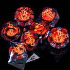 ARUOHHA DND - Juego de dados de resina con ojos de gacela, núcleo líquido y llamas, juego de dados RPG de bordes afilados con caja de regalo, juego de dados poliédricos D y D compatibles con el juego