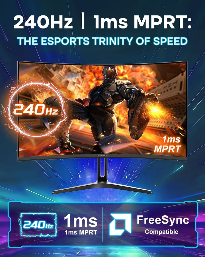 SANSUI Monitor de juegos curvo de 24 pulgadas 240Hz FHD 1080P, moni...