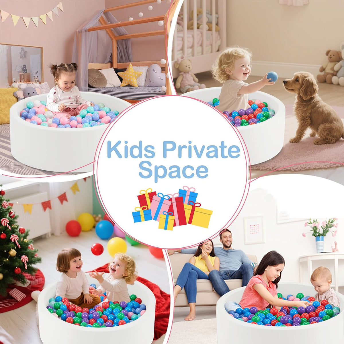 Piscina de bolas de espuma de 35.4 x 11.8 pulgadas para niños pequeños, pelotas redondas para bebés de 1 a 3 años, pelotas de juego para niños y niñas, pelotas no incluidas, color blanco