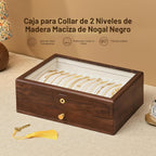 Caja de collar con cerradura de nogal negro, caja organizadora de joyas de