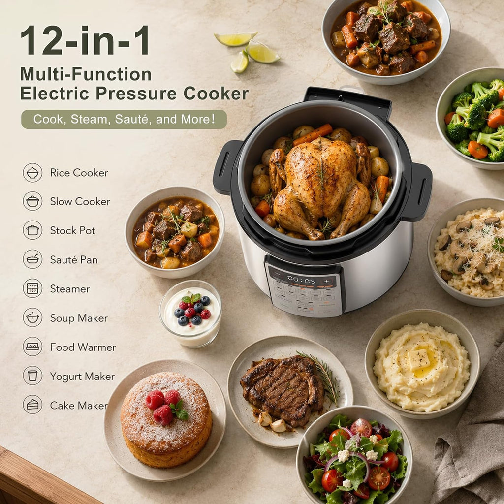 VAJ Olla a presión eléctrica programable 9 en 1 de 6Qt, olla antiadherente