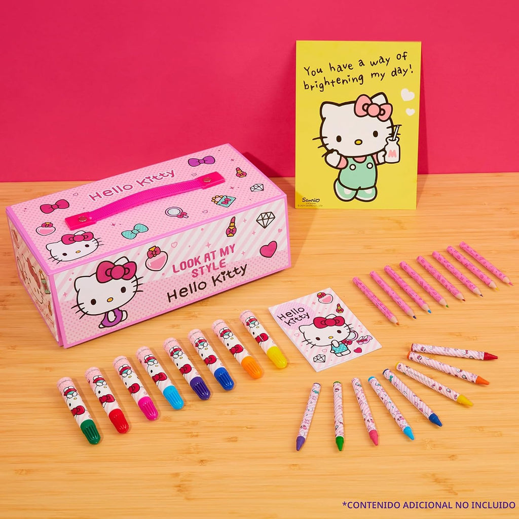 Hello Kitty Lápices de colores, suministros de arte, kit de dibujo para niños, suministros escolares, kit de pintura, lápices de dibujo para niñas, kit de arte, estuche de viaje con crayones para