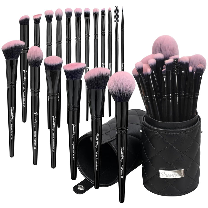 Bueart Design Juego de 18 brochas de maquillaje Pro Deluxe, color r...