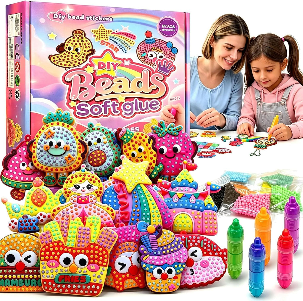 VattaFrast Kit de arte y mosaico de cuentas para niños de 4 a 12 años, juego completo de manualidades con 15 plantillas coloridas, plantillas divertidas, bolígrafos de cuentas, artes creativas